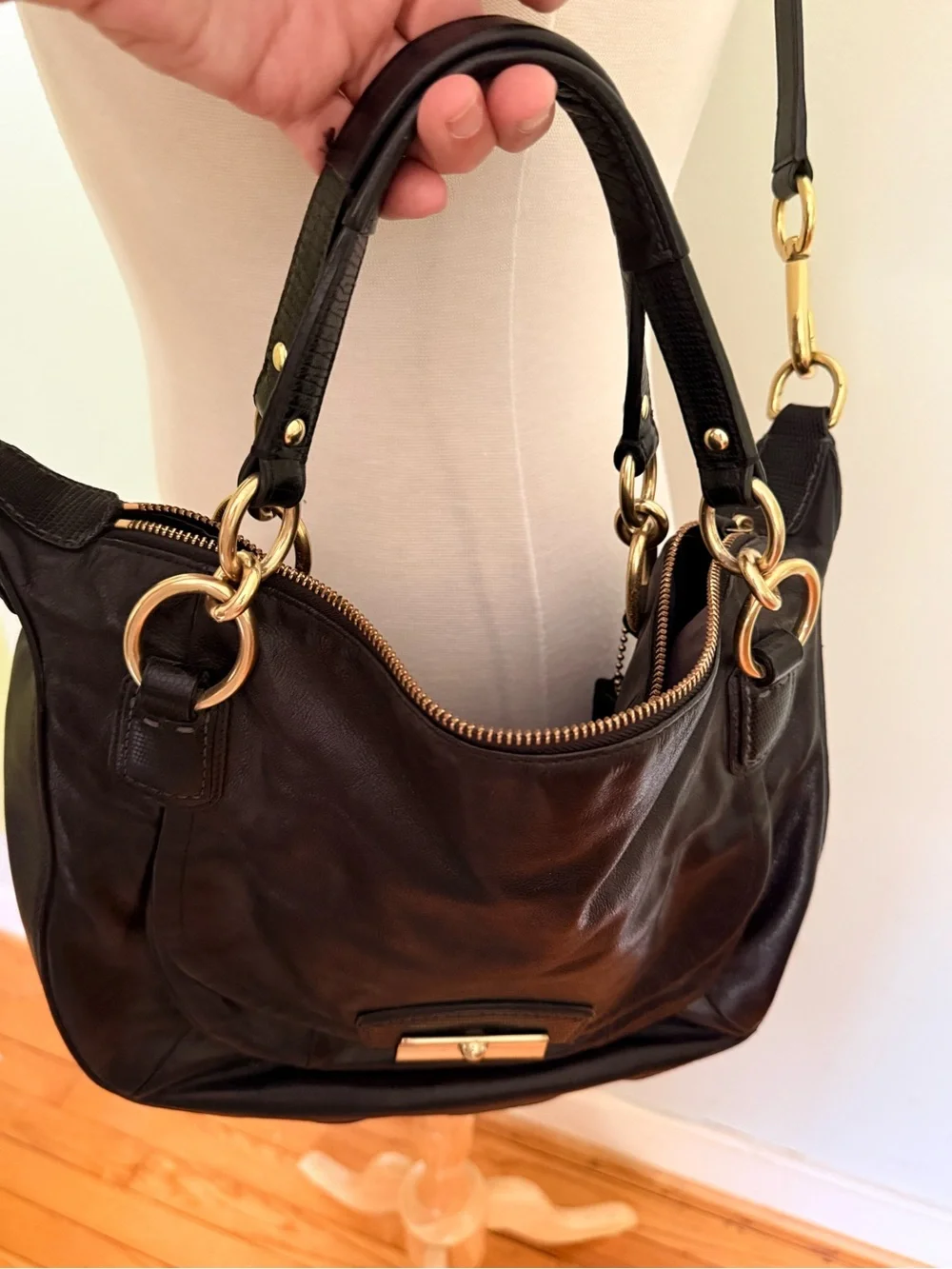 Coach Classic Black Leather Handles or Crossbody Bag-like new